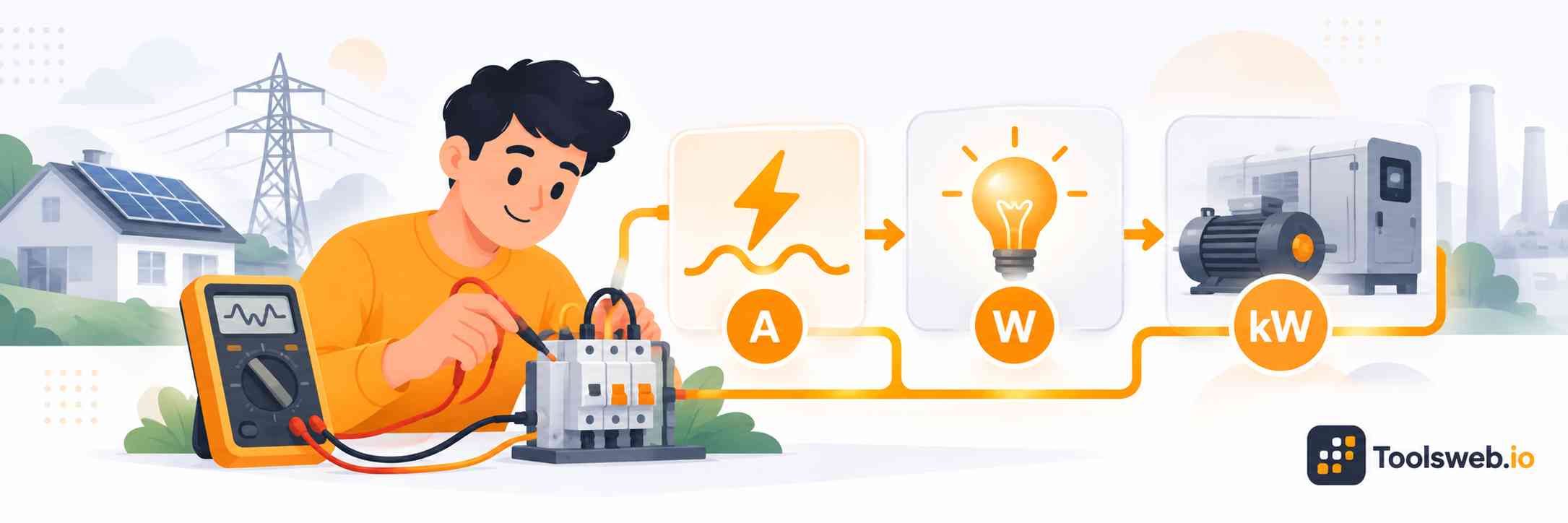 Amps to kW Converter for converting electrical current in amps to power in kilowatts.