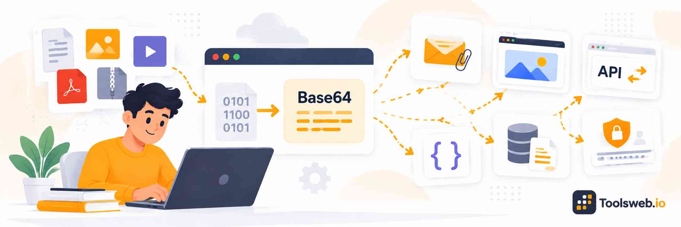 Common Uses of Base64 Encoding for APIs, email attachments, images, files, web development, and data transmission.