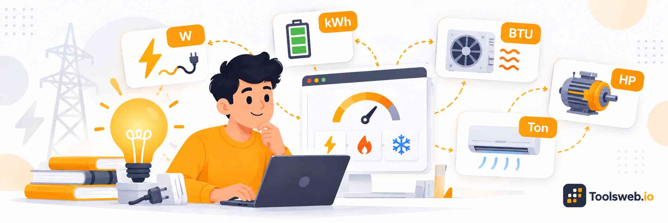Electrical Unit Calculator for converting power, energy, heat, and electrical units such as watts, kWh, BTU, horsepower, and tons.
