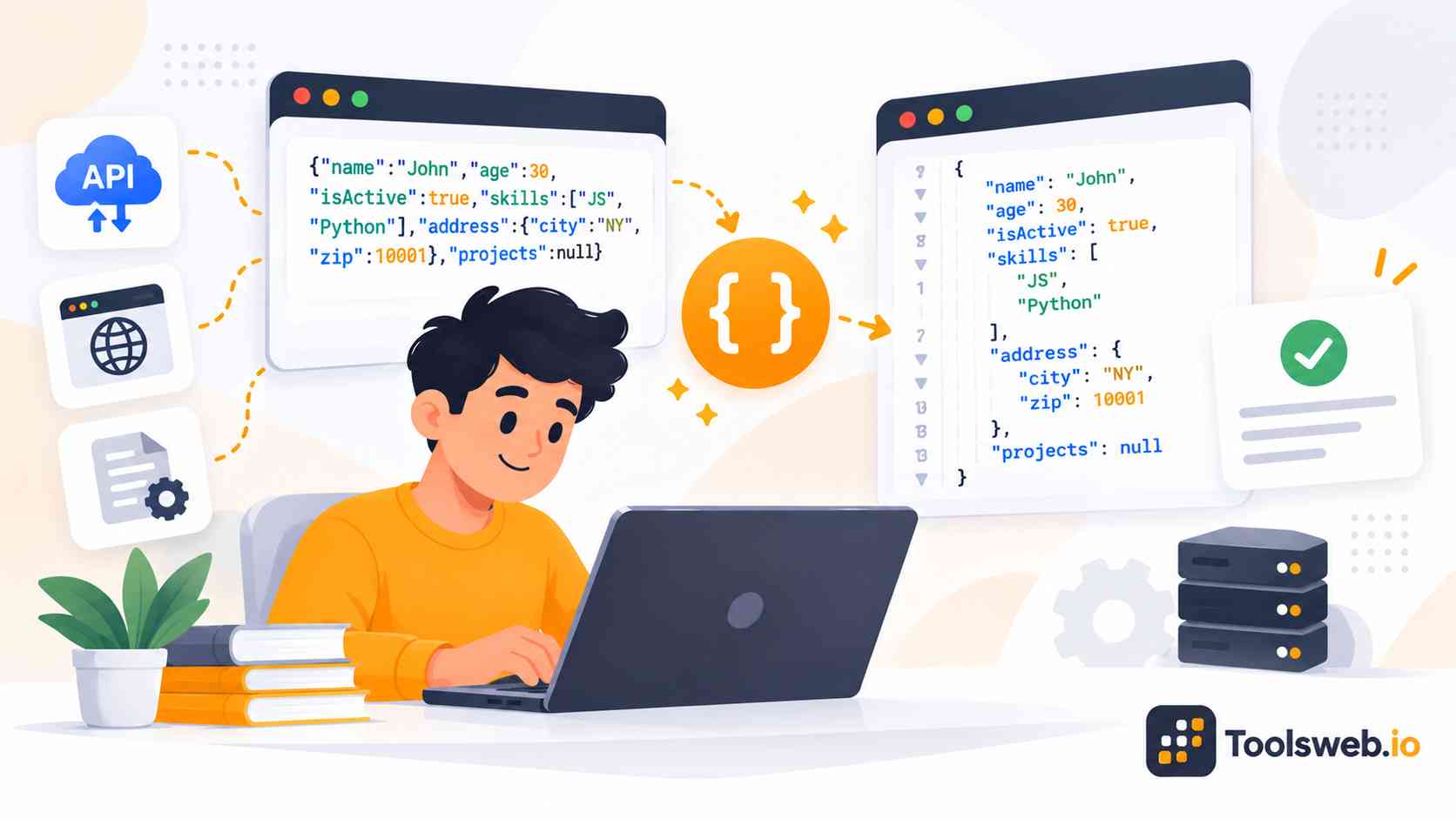 JSON Formatter tool showing JSON data being formatted into a clean, readable structure for easier viewing and debugging.