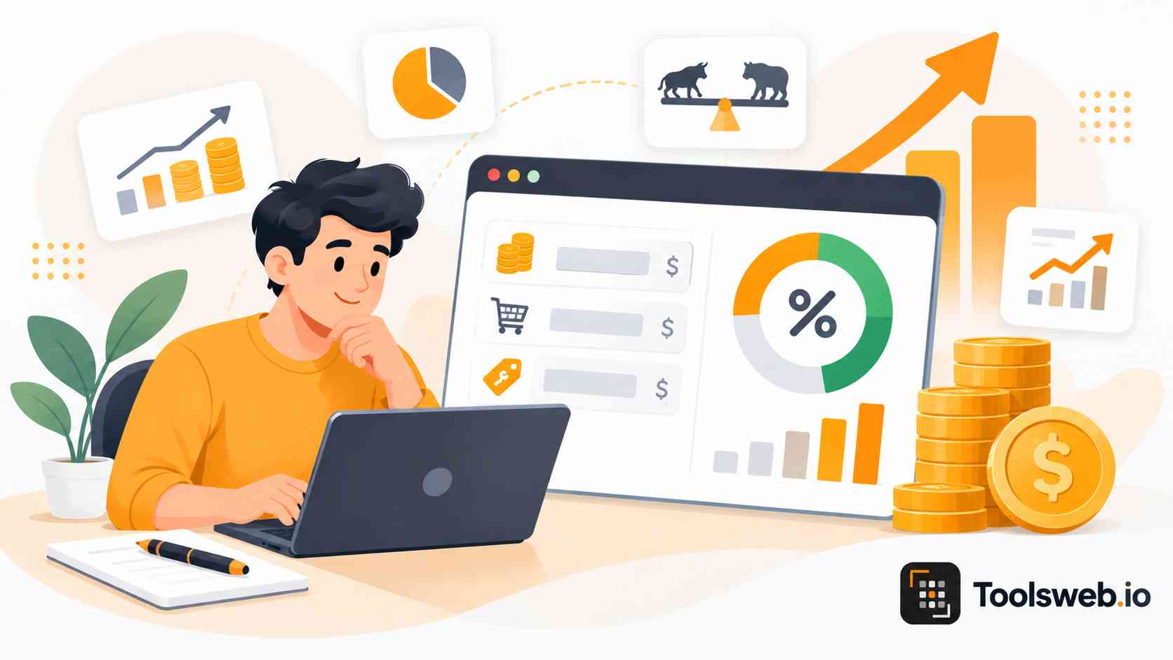 Margin Calculator showing profit margins, sales data, percentage analysis, and financial calculations.