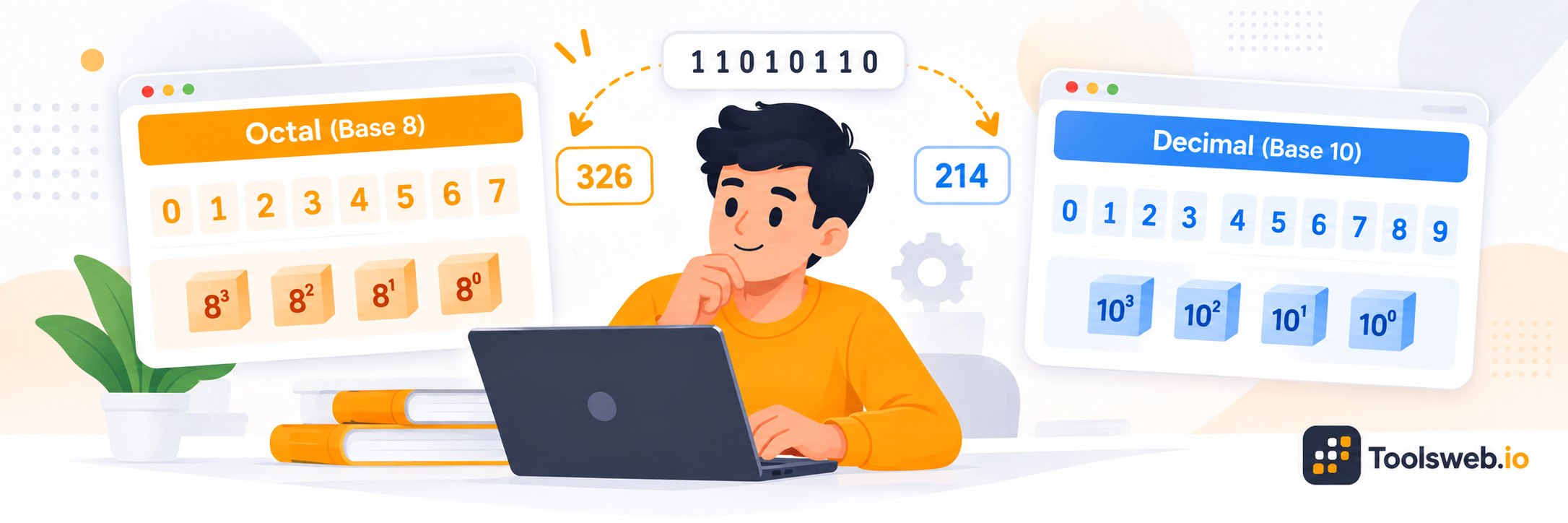 Octal to Decimal Converter converting octal numbers from base 8 to decimal values in base 10.