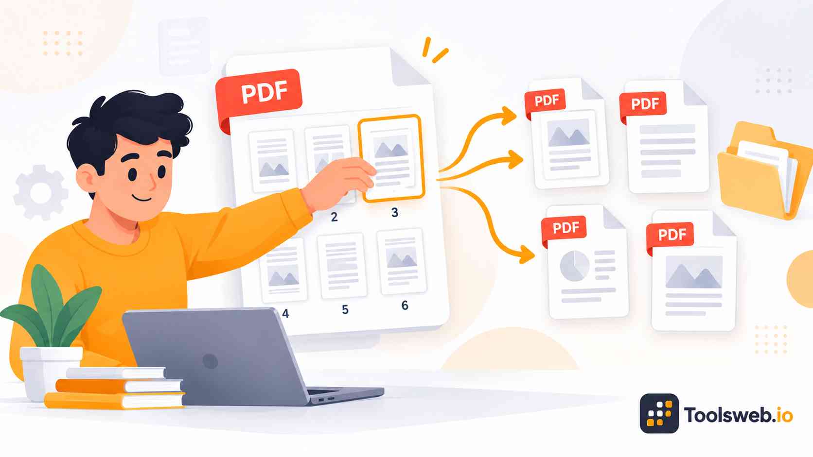 PDF Splitter tool showing a user selecting PDF pages and splitting them into separate PDF files for easy organization.