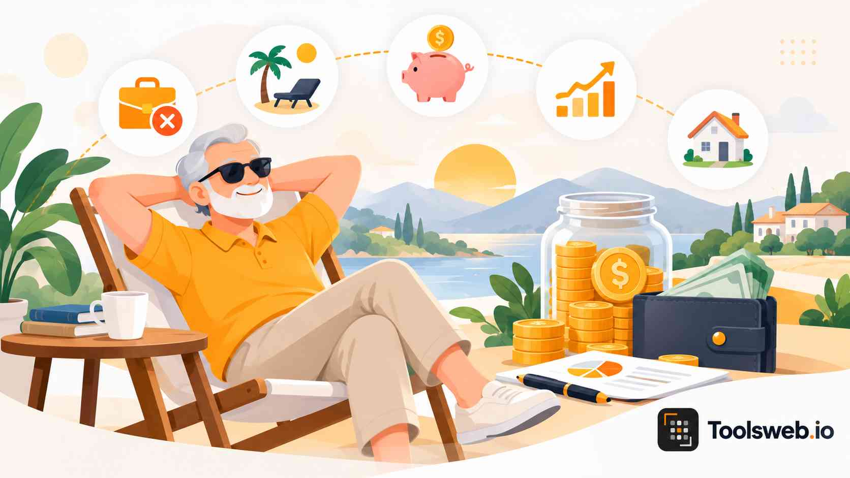 Retirement Calculator showing retirement savings, investments, income planning, expenses, and future financial growth.