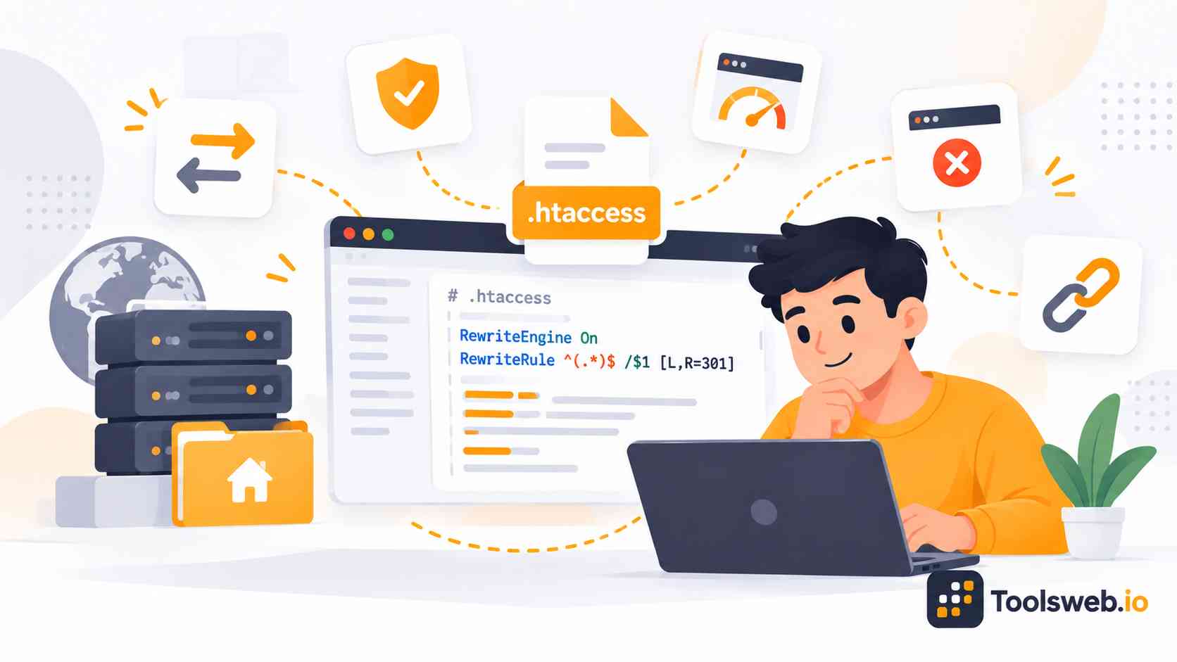 .htaccess Generator creating Apache .htaccess rules for URL redirects, rewriting, security, and website server configuration.