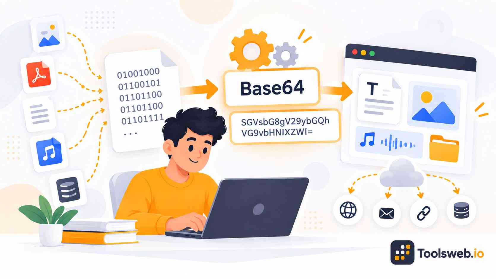 Base64 Decoder converting Base64 encoded data back into readable text and digital content for easy use and processing.