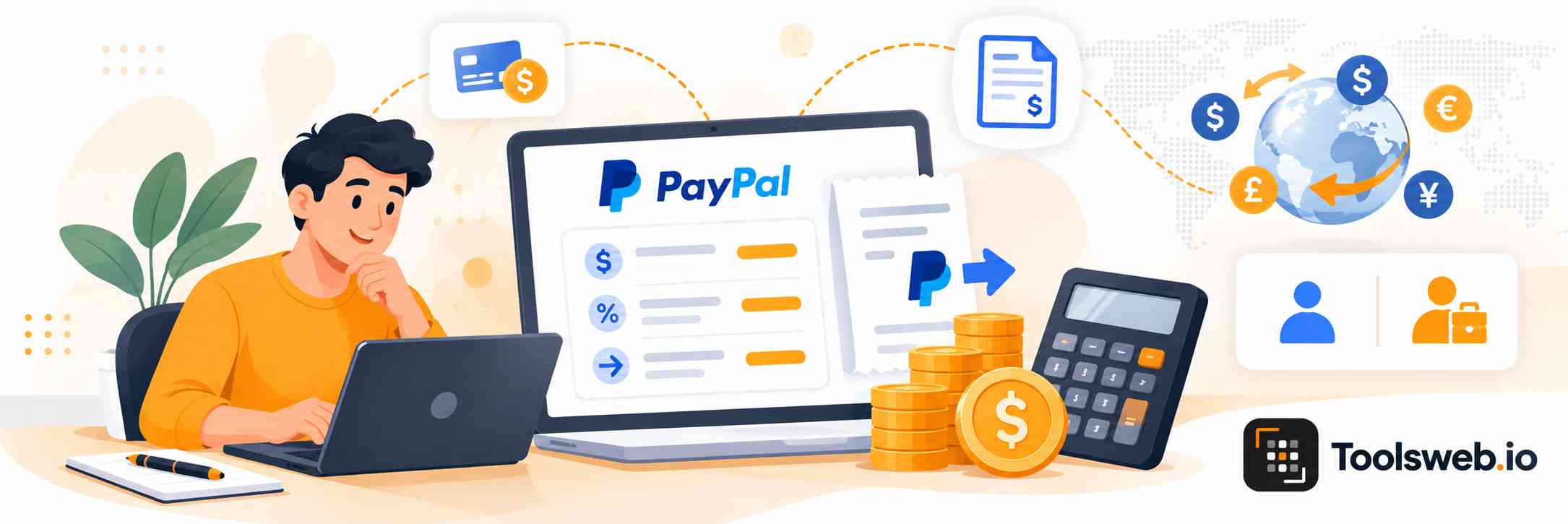 PayPal Fee Calculator for estimating PayPal transaction fees, net payments, and total costs.