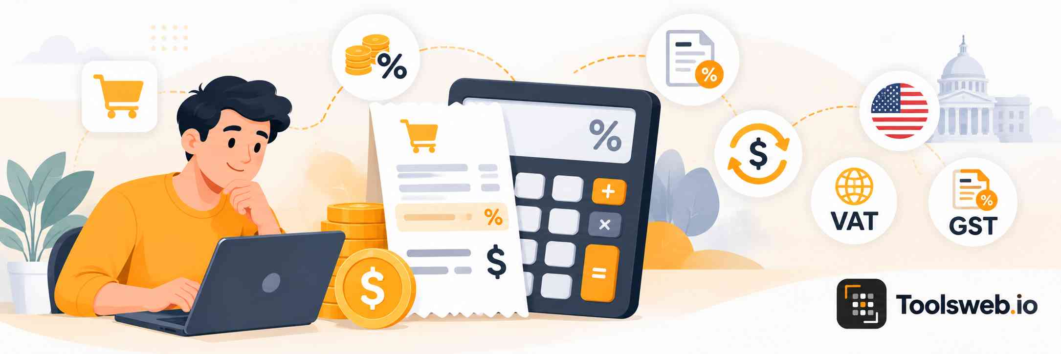 Sales Tax Calculator showing sales tax percentage, purchase price, tax amount, and total cost calculations.