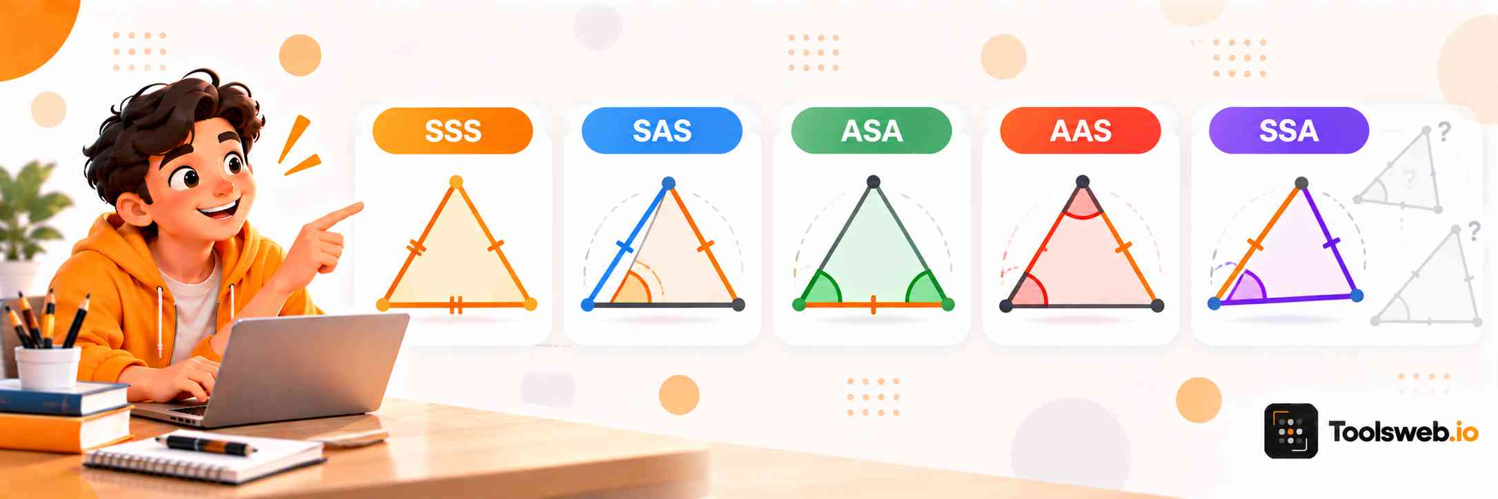 Triangle solving information requirements, showing SSS, SAS, ASA, AAS, and SSA cases.