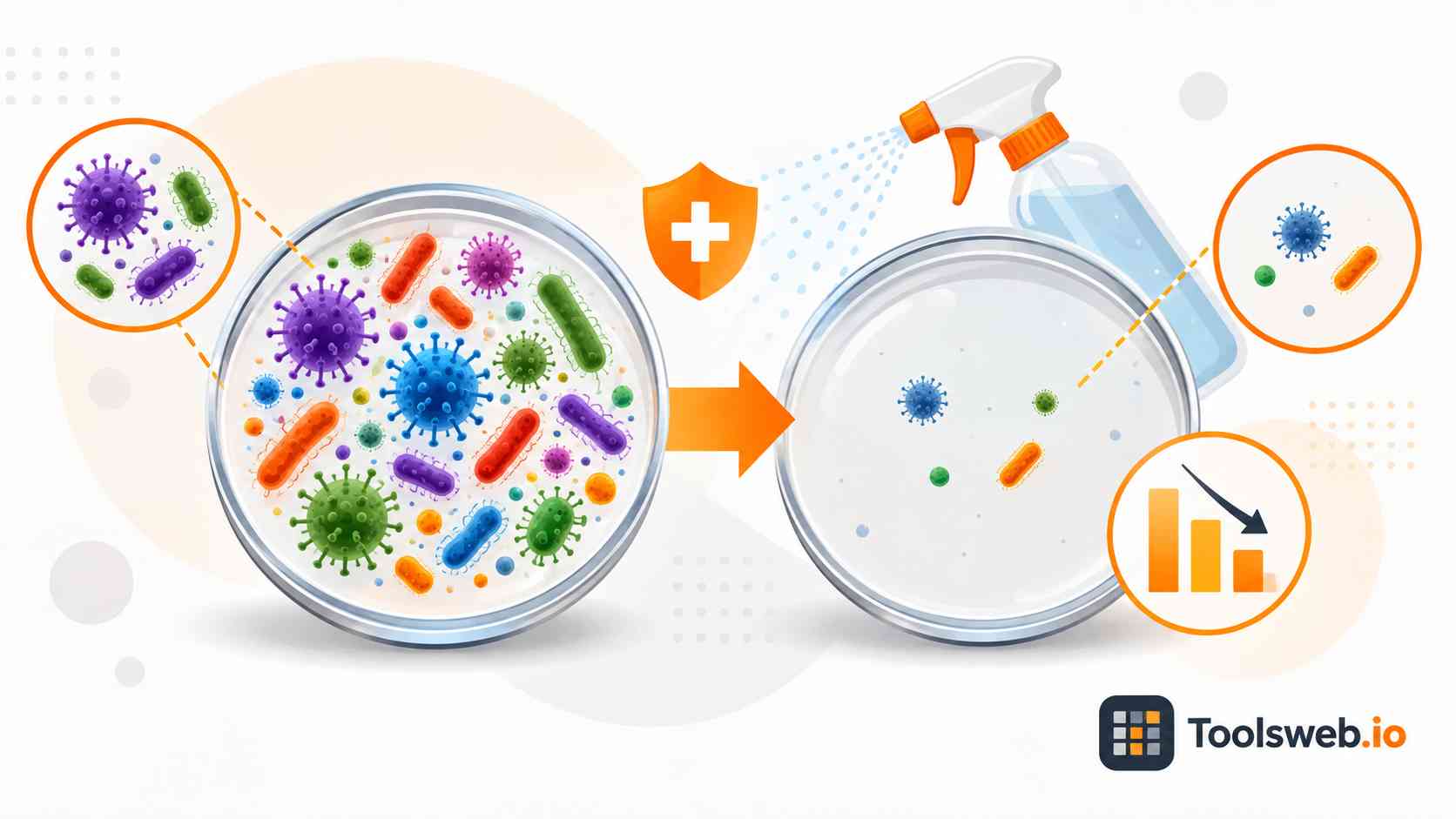 Log Reduction Calculator showing microbial reduction before and after disinfection treatment.